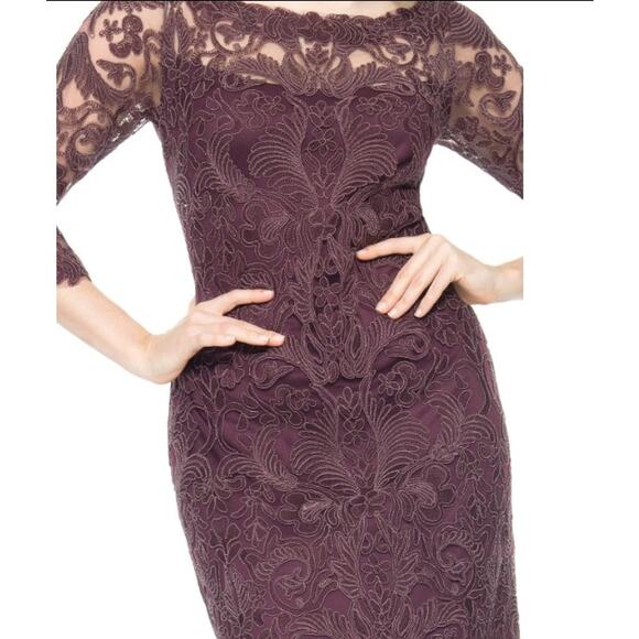 TADASHI SHOJI Corded Embroidery Formal Gown 10 Burgundy 3/4 Sleeve Maxi Dress - Picture 7 of 16